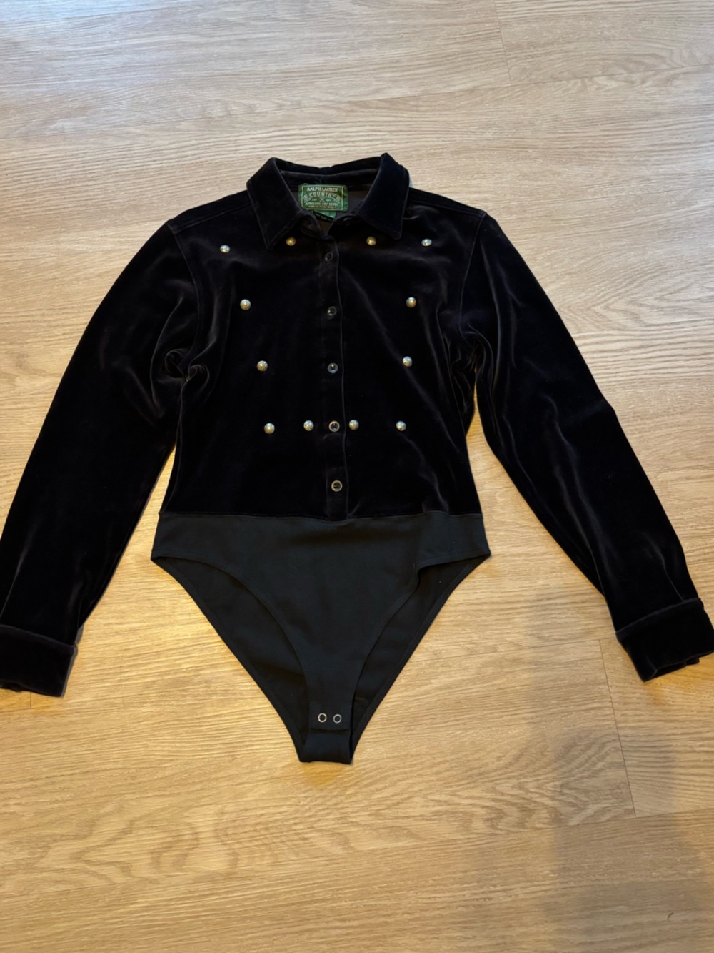 VTG Ralph Lauren Country Women’s Sz Small Black Velvet Bodysuit Western Buttons